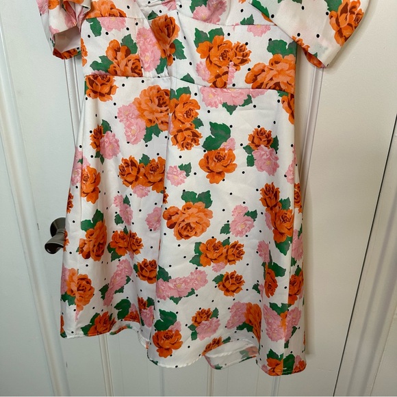 ZARA Blogger Favorite Puff Sleeve Polka Dot Floral Mini Dress Sweetheart Small - Picture 8 of 9